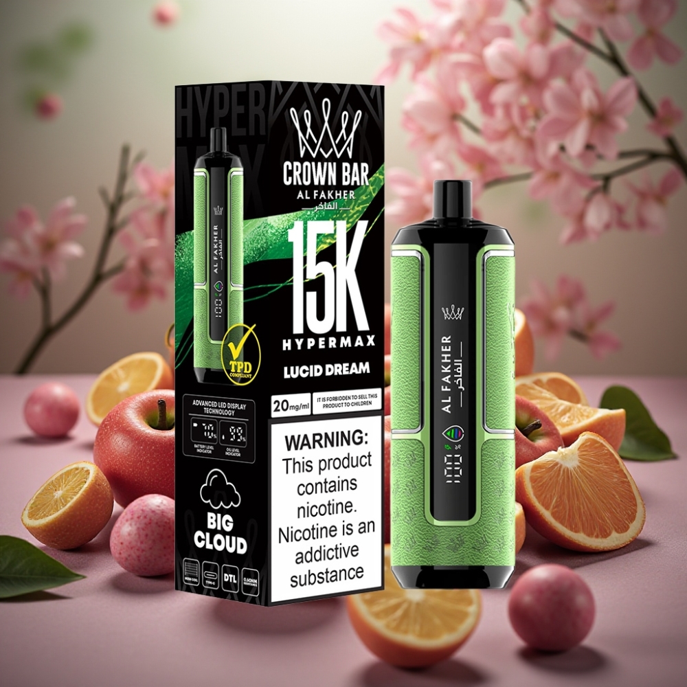 Al Fakher Crown Bar 15K Hypermax Engangs Vape Kit - 22ml - 6mg/ml - Klar Drøm