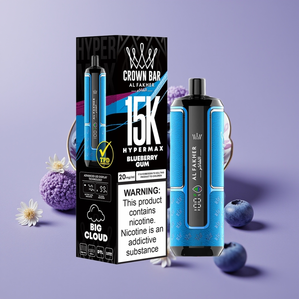Al Fakher Crown Bar 15K Hypermax Engangs Vape Kit - Blåbær Tyggegummi, 22ml, 600mAh