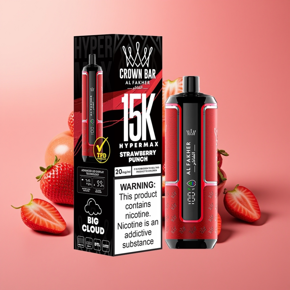 Al Fakher Crown Bar 15K Hypermax Engangs Vape Kit Jordbær Punch