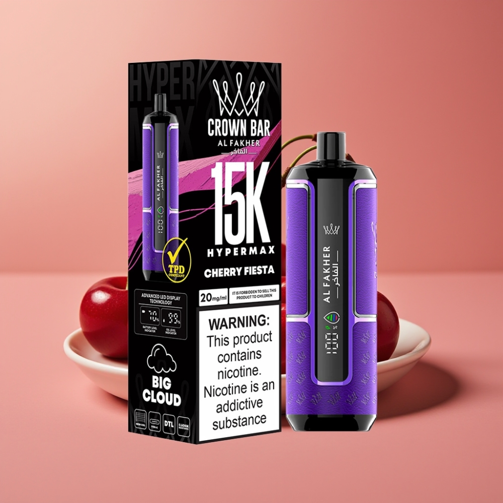 Al Fakher Crown Bar 15K Hypermax Engangs Vape Kit - Kirsebær Fiesta - 22ml - 600mAh