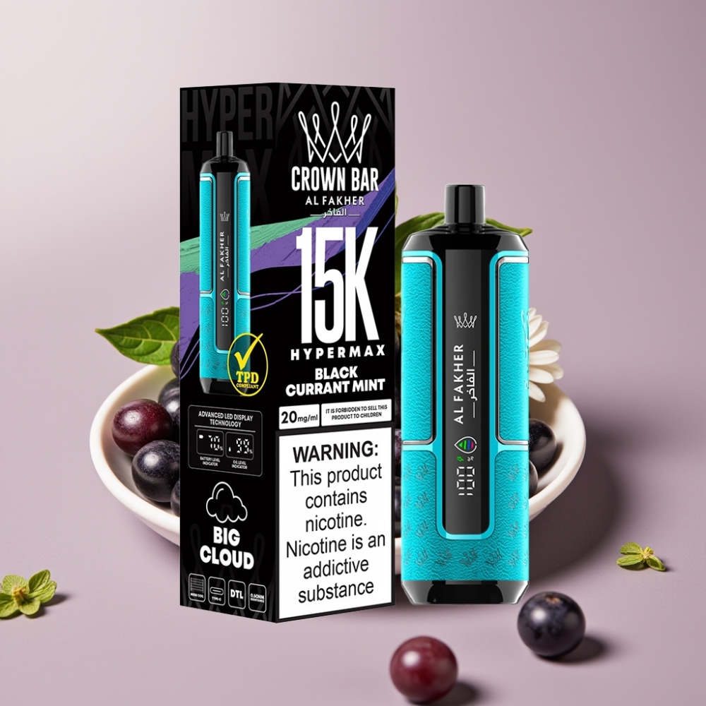 Al Fakher Crown Bar 15K Hypermax Engangs Vape Kit - Solbær Mynte - 22ml - 600mAh