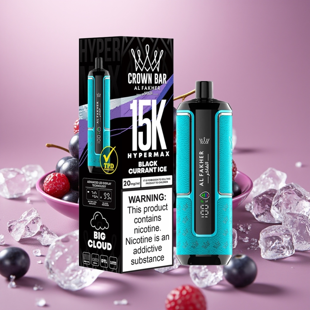 Al Fakher Crown Bar 15K Hypermax Engangs Vape Kit Sortebær Is - 22ml - 15.000 Puffs - 6mg/ml
