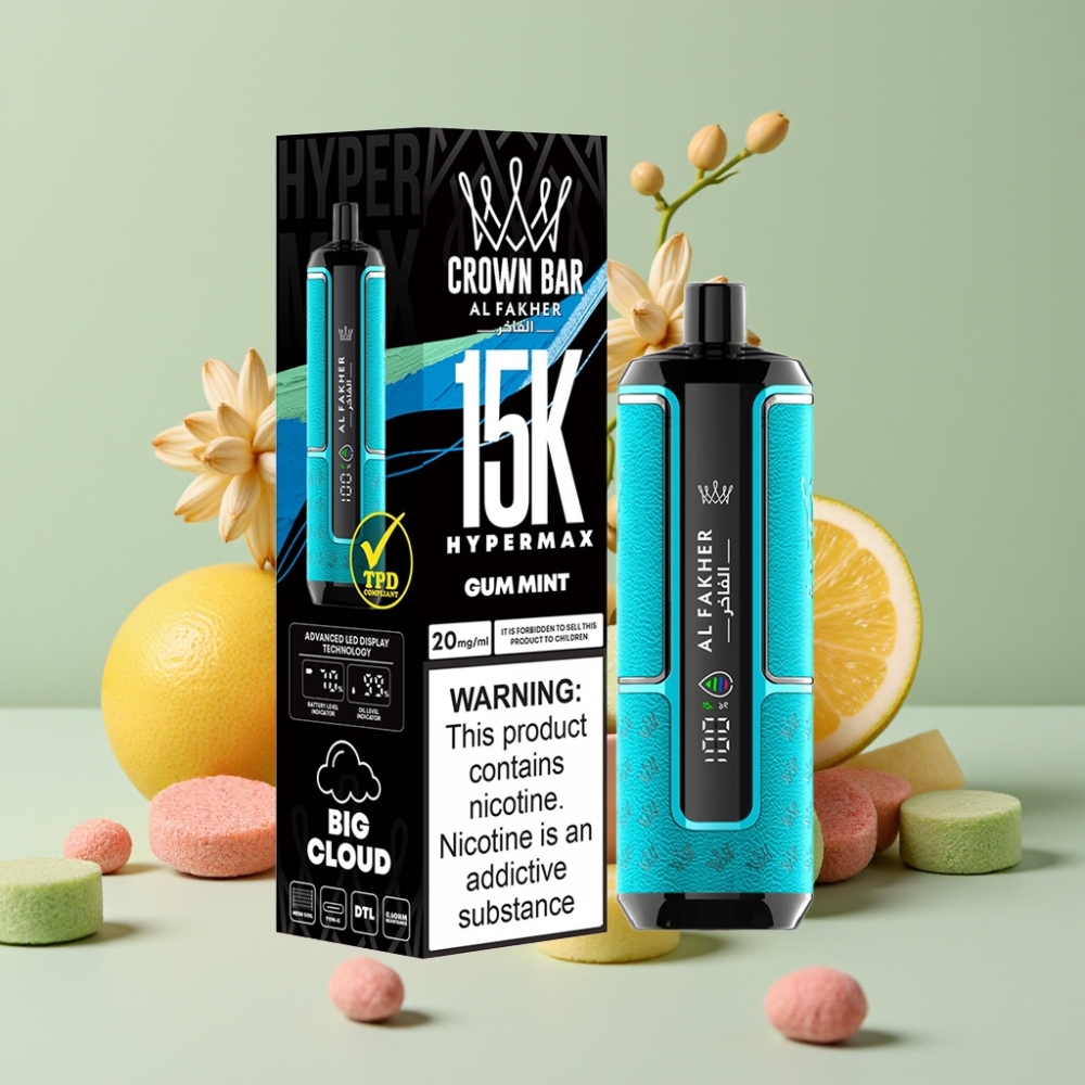 Al Fakher Crown Bar 15K Hypermax Engangs Vape Kit med Tyggemint – 22ml – 600mAh – Type-C