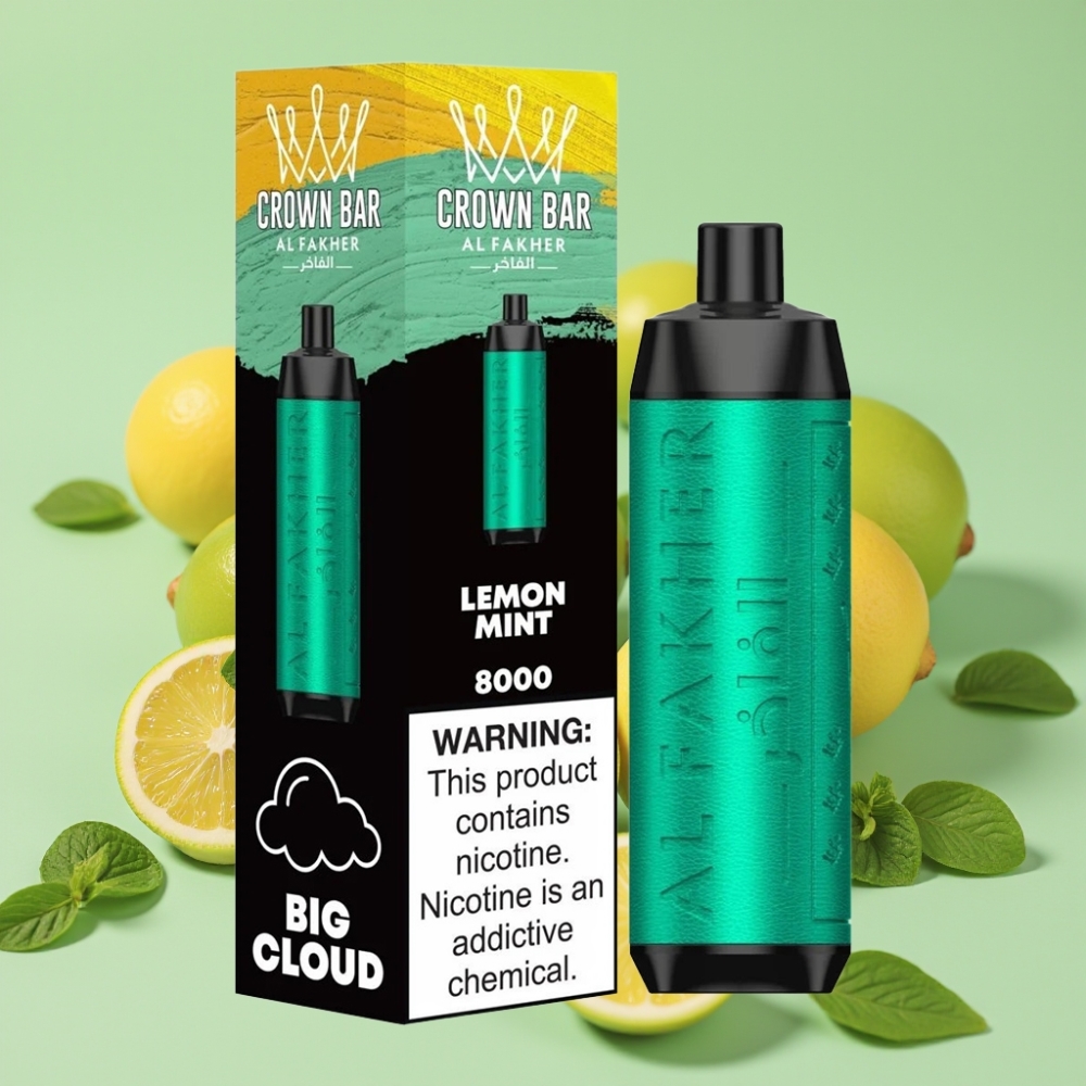 Al Fakher Crown Bar 8000 Citronmynte Crystal Disposable Vape med 18ml e-Liquid og 600mah Battery