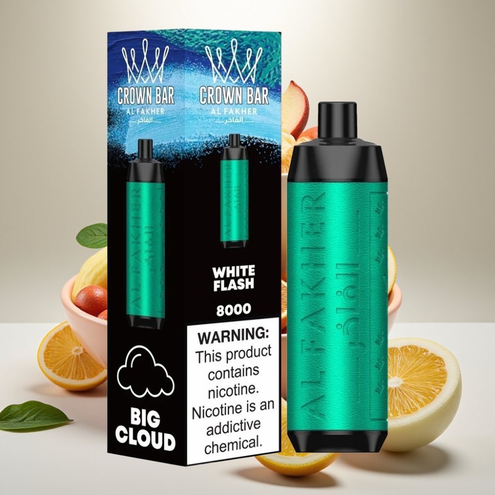 Al Fakher Crown Bar 8000 Crystal 600mAh Hvidt Lyn vape distributor in Denmark