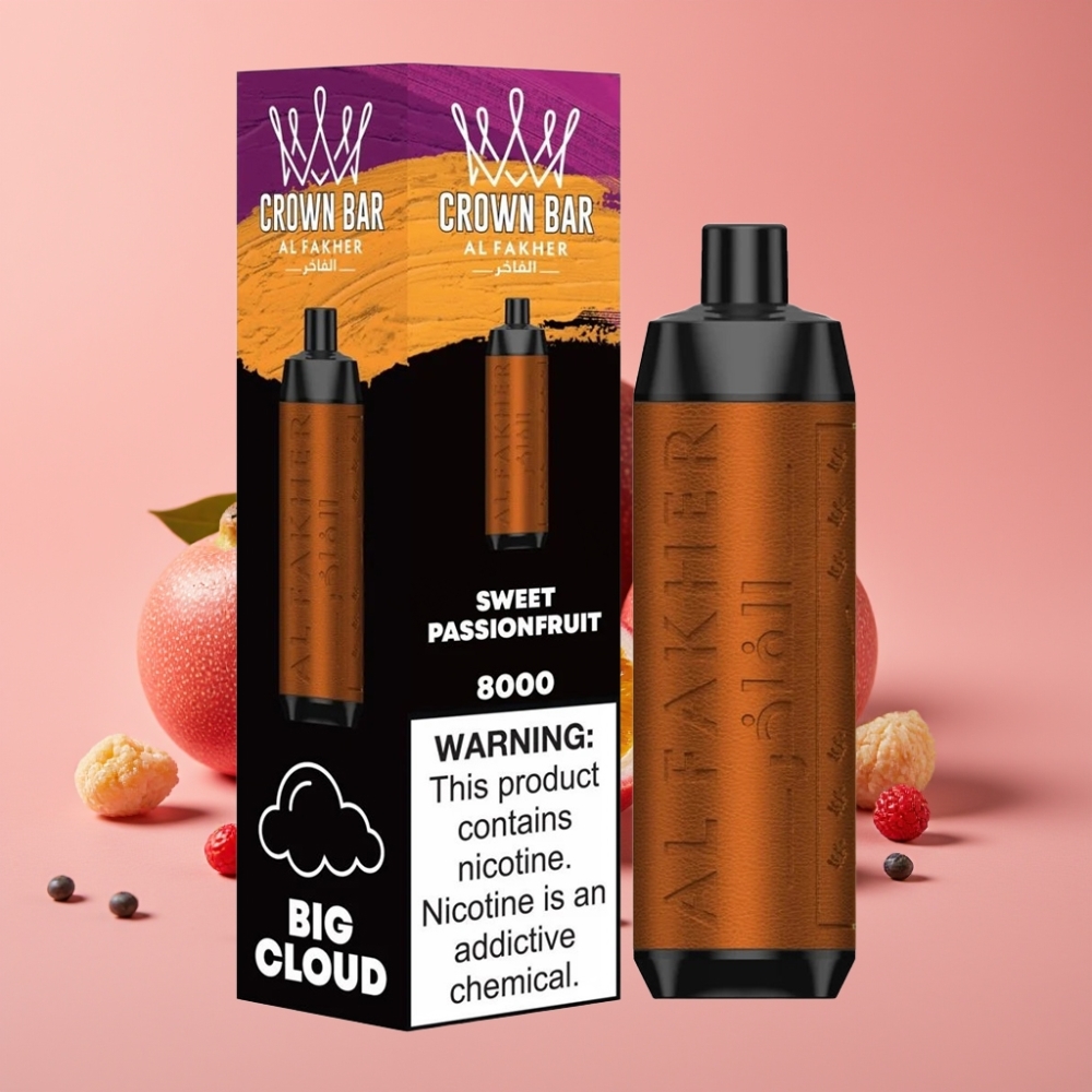 Al Fakher Crown Bar 8000 Crystal Bærbar Vape – Sødt Passionsfrugt – 18ml – 5mg Nikotin