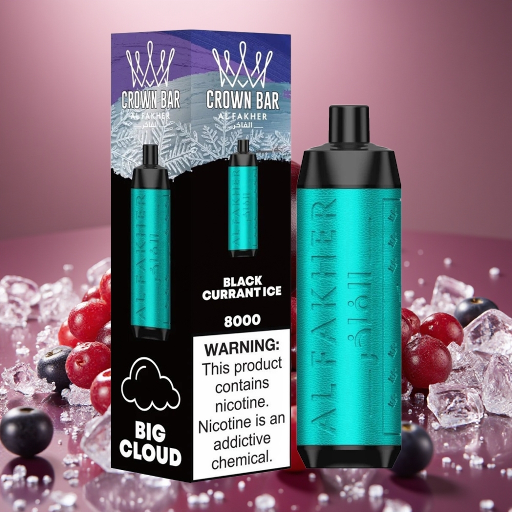 Al Fakher Crown Bar 8000 Crystal Disposable Vape 600mAh 18ml 5mg Sort Solbær Is