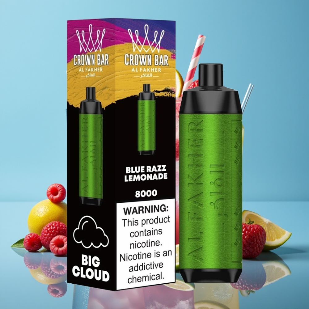 Al Fakher Crown Bar 8000 Crystal Disposable Vape 600mAh Blå Hindbær Lemonade