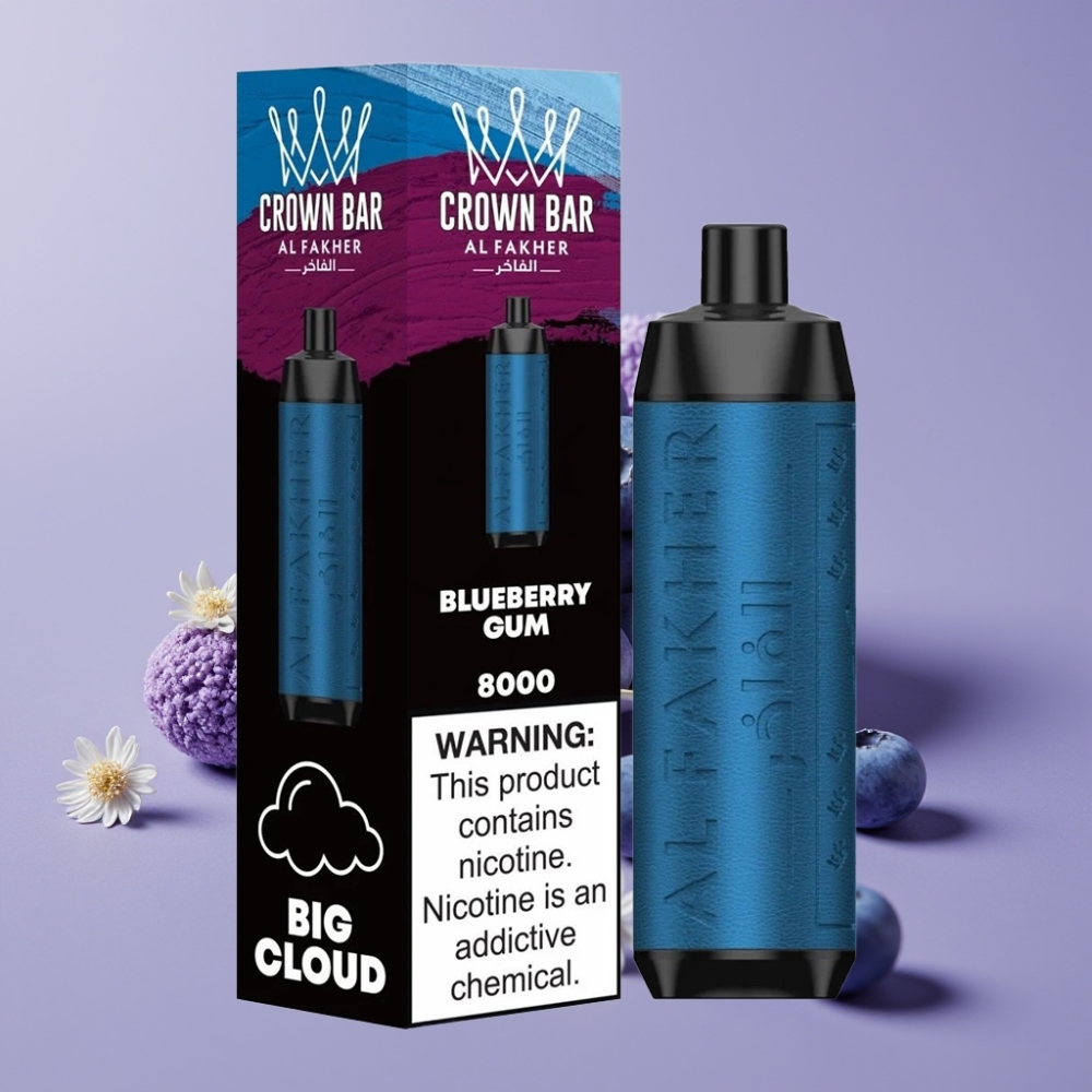 Al Fakher Crown Bar 8000 Crystal Engangs Vape Blåbær Tyggegummi – 18ml – 5mg Nikotin
