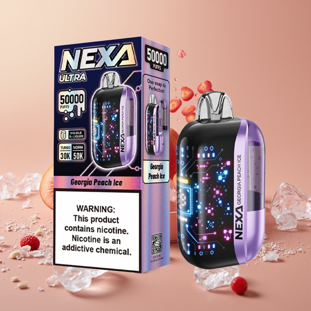 NEXA Ultra 50K Disposable Vape 20ml 5% Nikotin Georgia Fersken Is 3D-skærm