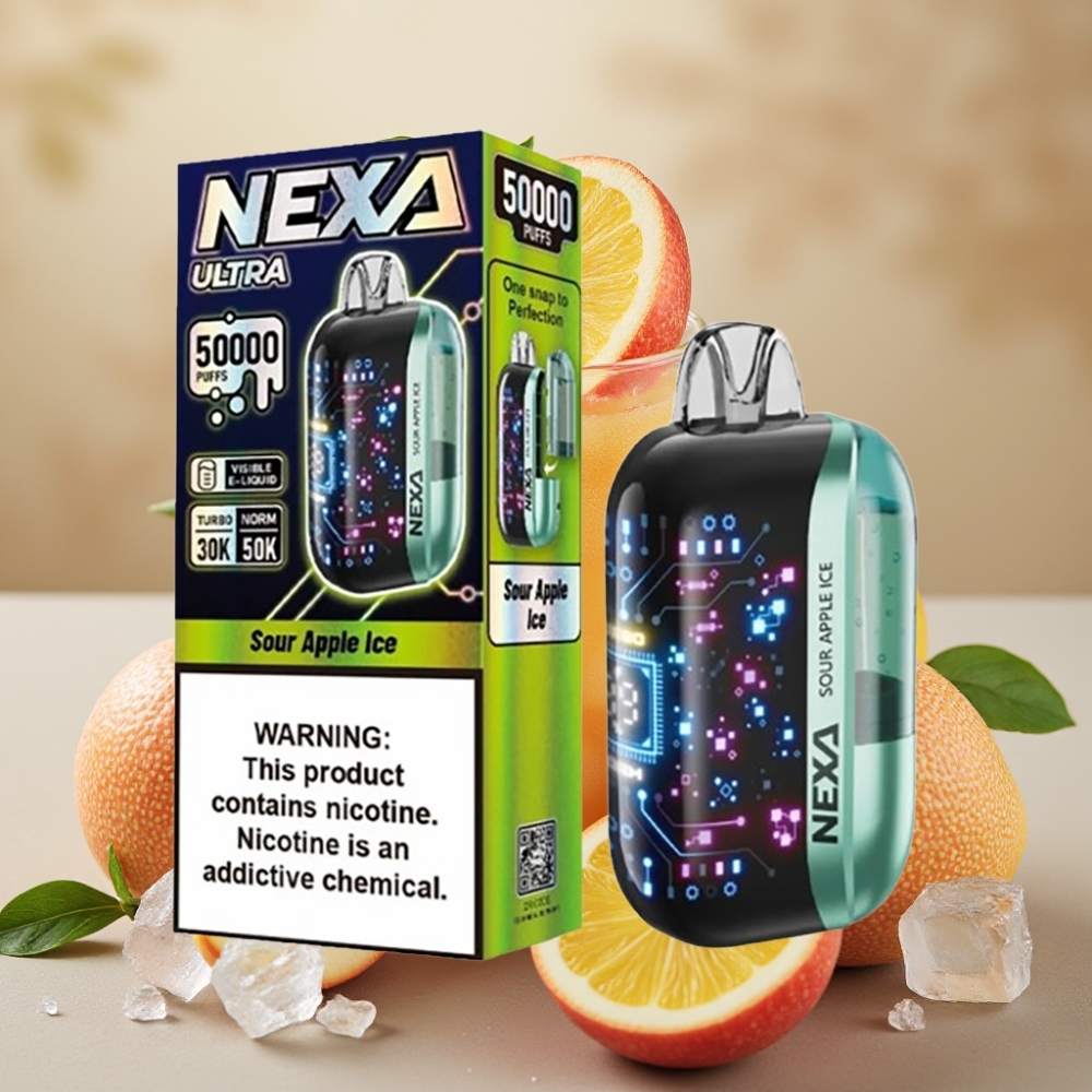 NEXA Ultra 50K Engangs Vape 20ml 5% Nikotin Sur Æble Is 0.9ohm Dual Mesh