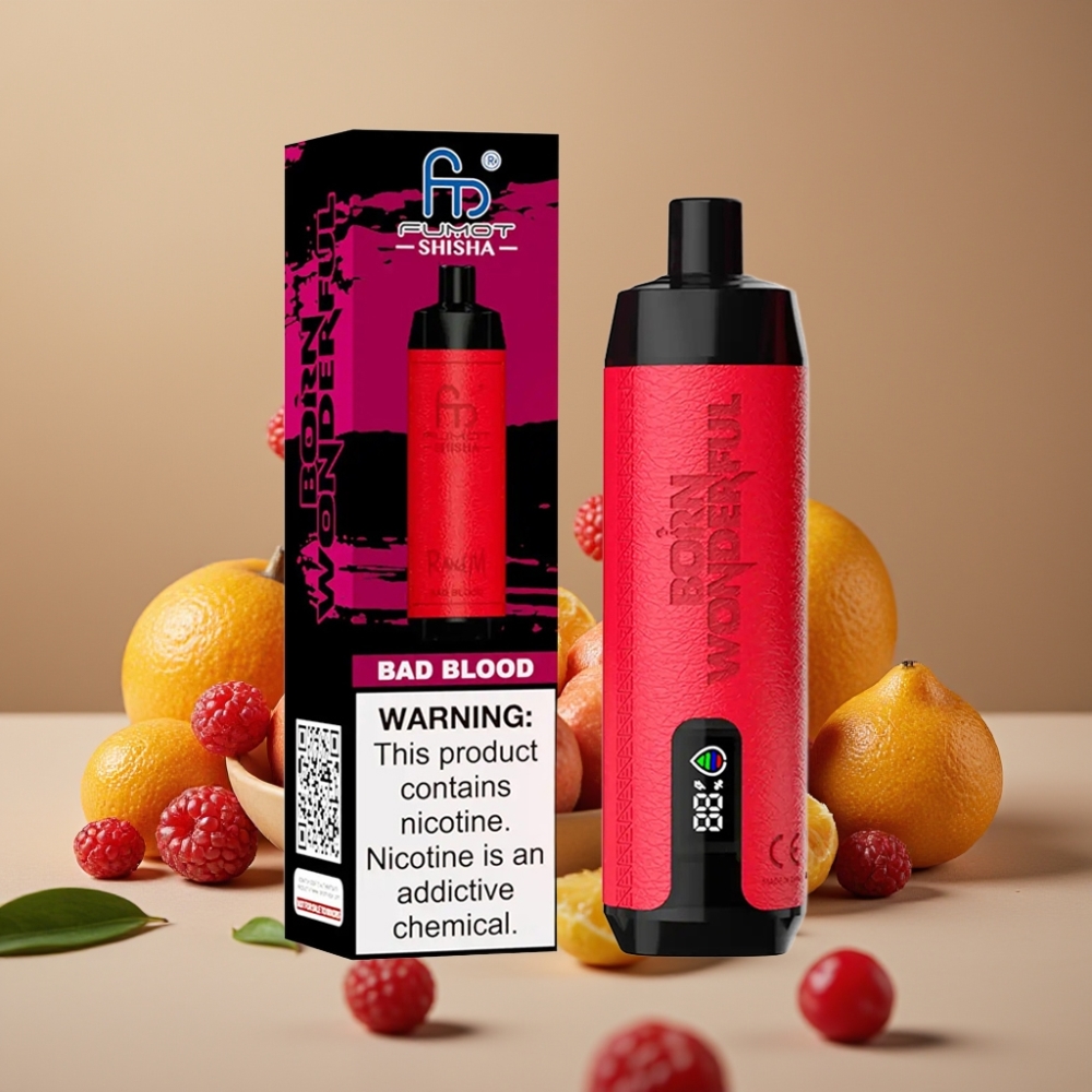 RandM Fumot Shisha 10000 Puffs 18ml 0,5% Nikotin Type-C Dårligt Blod