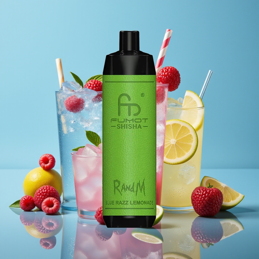 RandM Fumot Shisha 10000 Puffs 18ml Blå Hindbær Lemonade Type-C Ladning