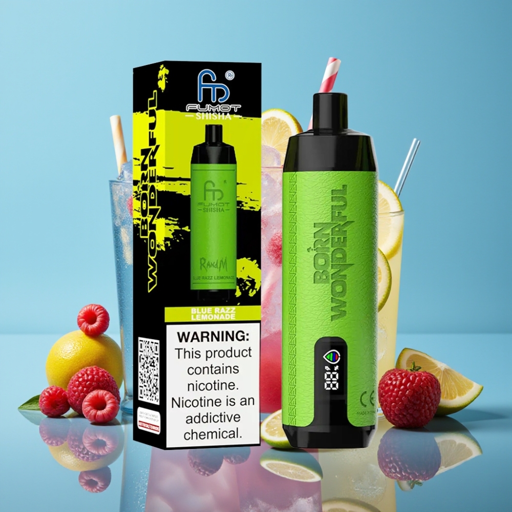 RandM Fumot Shisha 10000 Puffs 18ml Blå Hindbær Lemonade Type-C Ladning