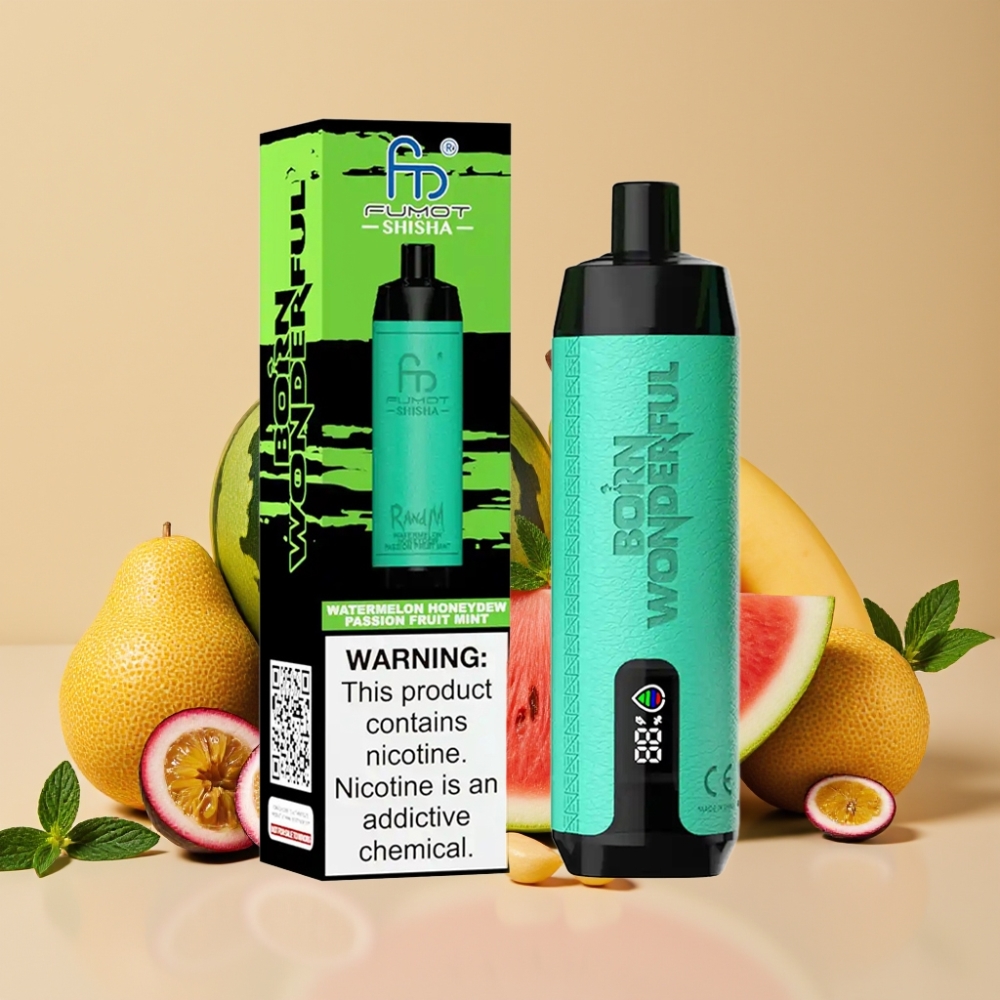 RandM Fumot Shisha 10000 Puffs 18ml Vandmelon Honningmelon Passionsfrugt Mynte Type-C