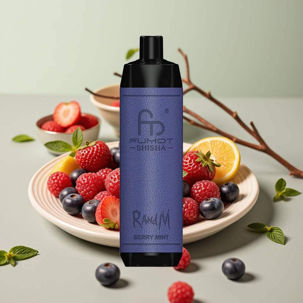 RandM Fumot Shisha 10000 Puffs Shisha Bær Mynte 18ml Type-C LED