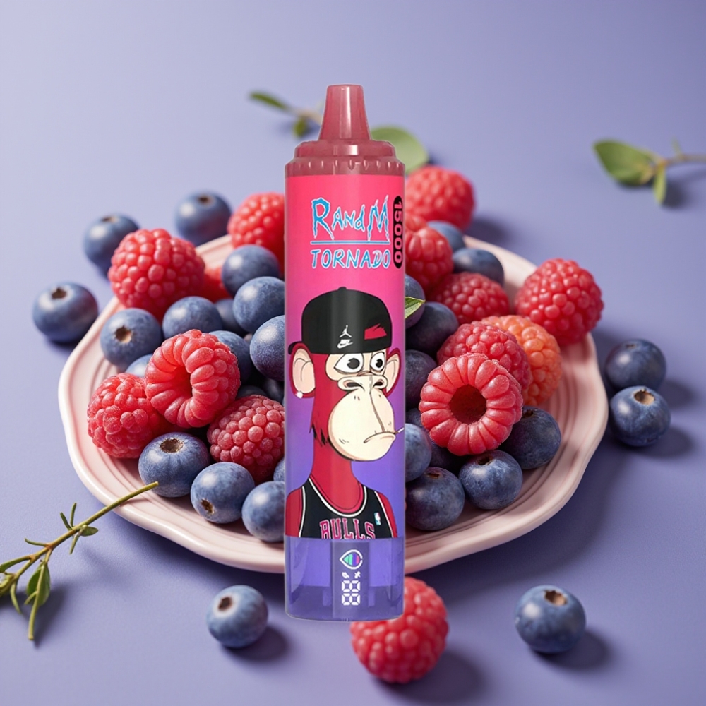 Fumot RandM Tornado 15000 Puffs 25ml 850mAh Blåsur Hindbær Mesh Coil Type-C