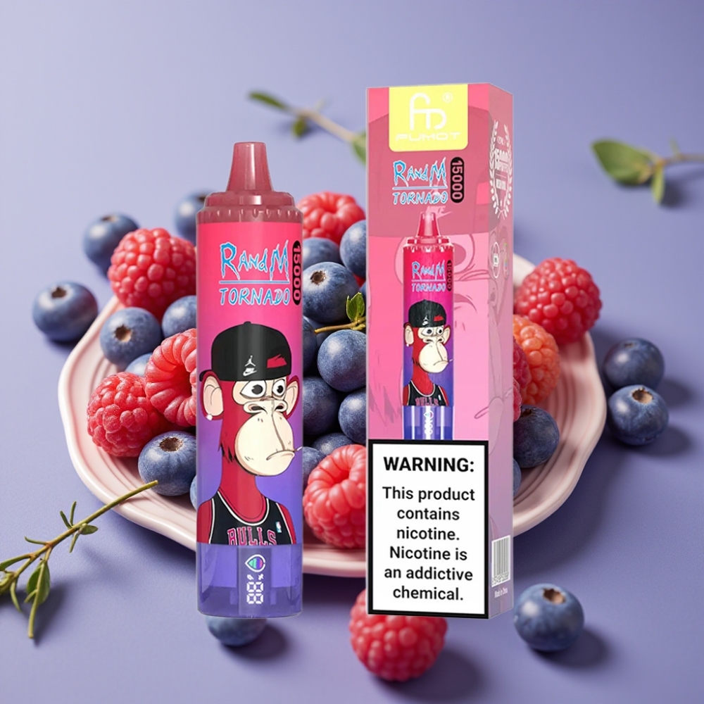 Fumot RandM Tornado 15000 Puffs 25ml 850mAh Blåsur Hindbær Mesh Coil Type-C