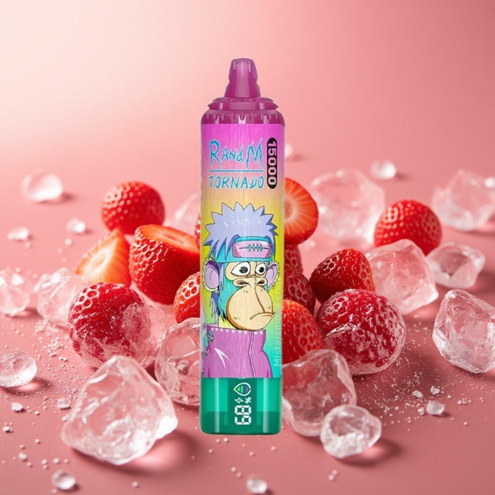 Fumot RandM Tornado 15000 Puffs 25ml 850mAh Iskold Jordbær Mesh Coil Type-C