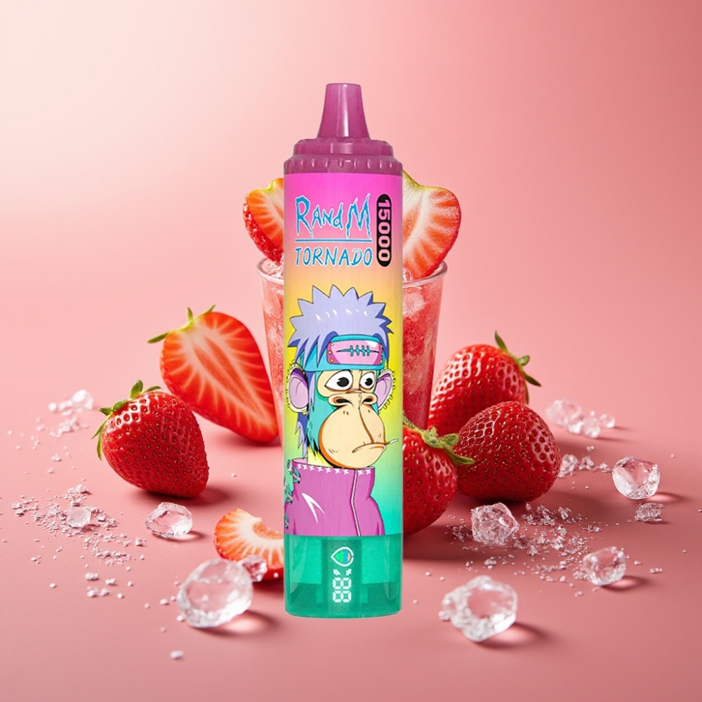 Fumot RandM Tornado 15000 Puffs 25ml 850mAh Jordbær Is Mesh Coil Type-C LCD