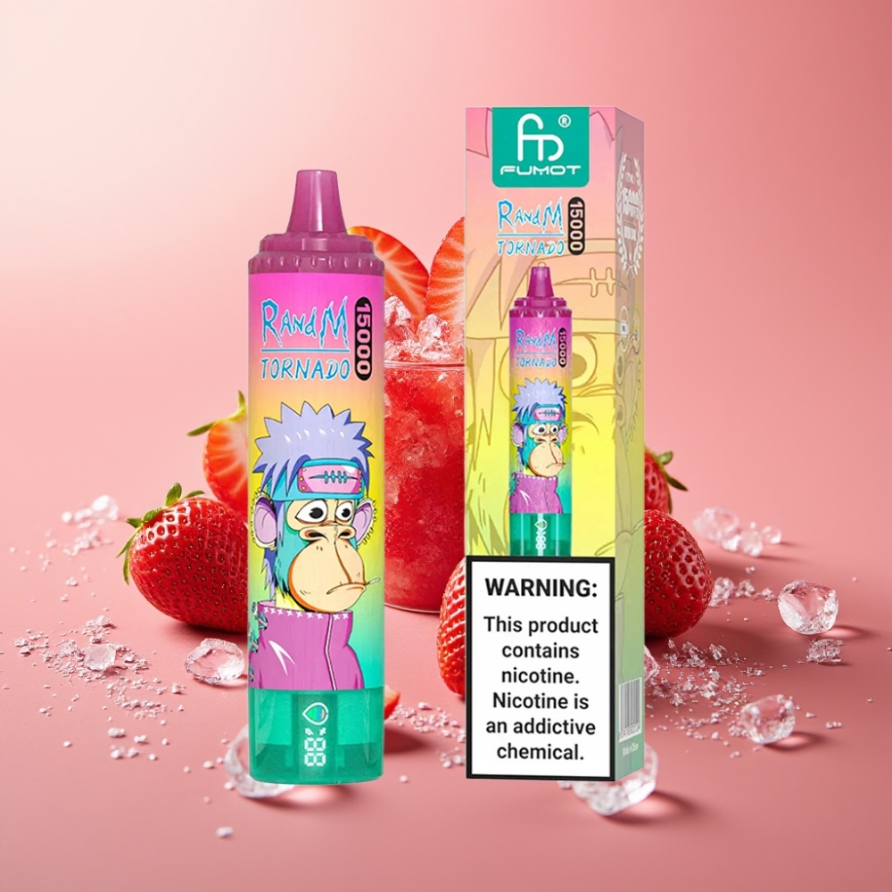 Fumot RandM Tornado 15000 Puffs 25ml 850mAh Jordbær Is Mesh Coil Type-C LCD