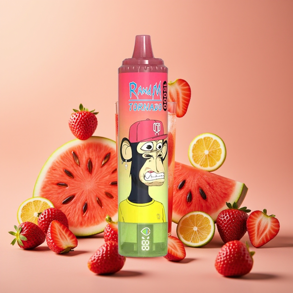Fumot RandM Tornado 15000 Puffs 25ml 850mAh Jordbær Vandmelon Lemonade Mesh Coil Type-C