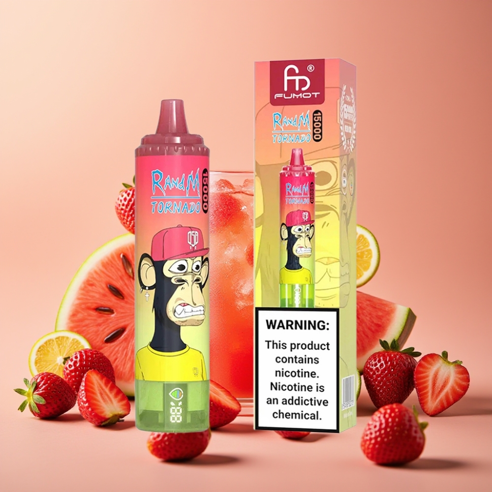 Fumot RandM Tornado 15000 Puffs 25ml 850mAh Jordbær Vandmelon Lemonade Mesh Coil Type-C