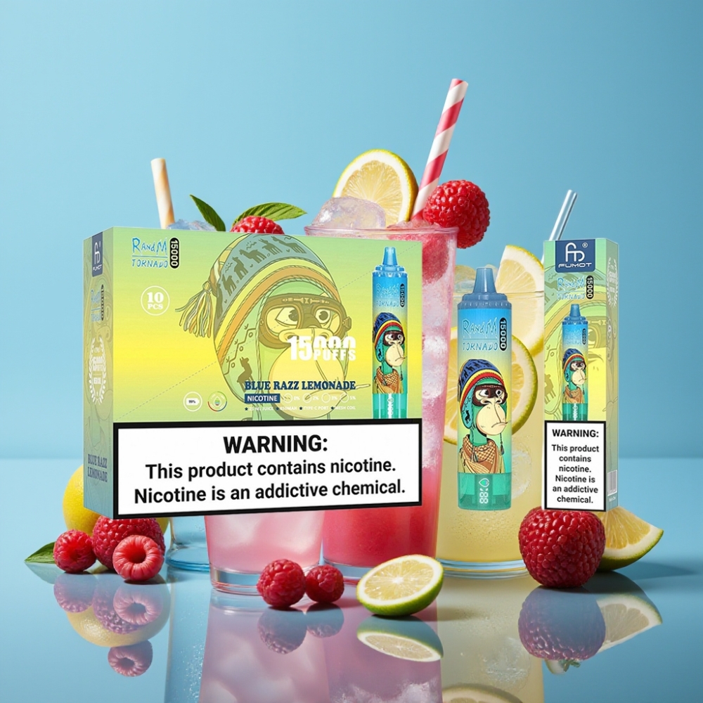 Fumot RandM Tornado 15000 Puffs 25ml Blå Hindbær Lemonade 850mAh Mesh