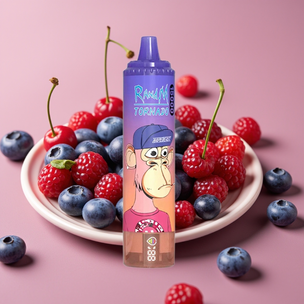 Fumot RandM Tornado 15000 Puffs 25ml Blåbær Kirsebær Tranebær Mesh Coil USB-C