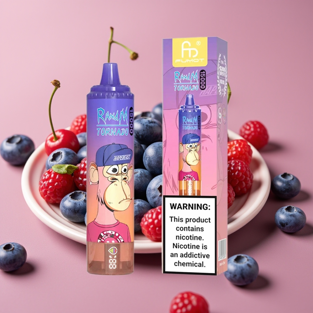 Fumot RandM Tornado 15000 Puffs 25ml Blåbær Kirsebær Tranebær Mesh Coil USB-C