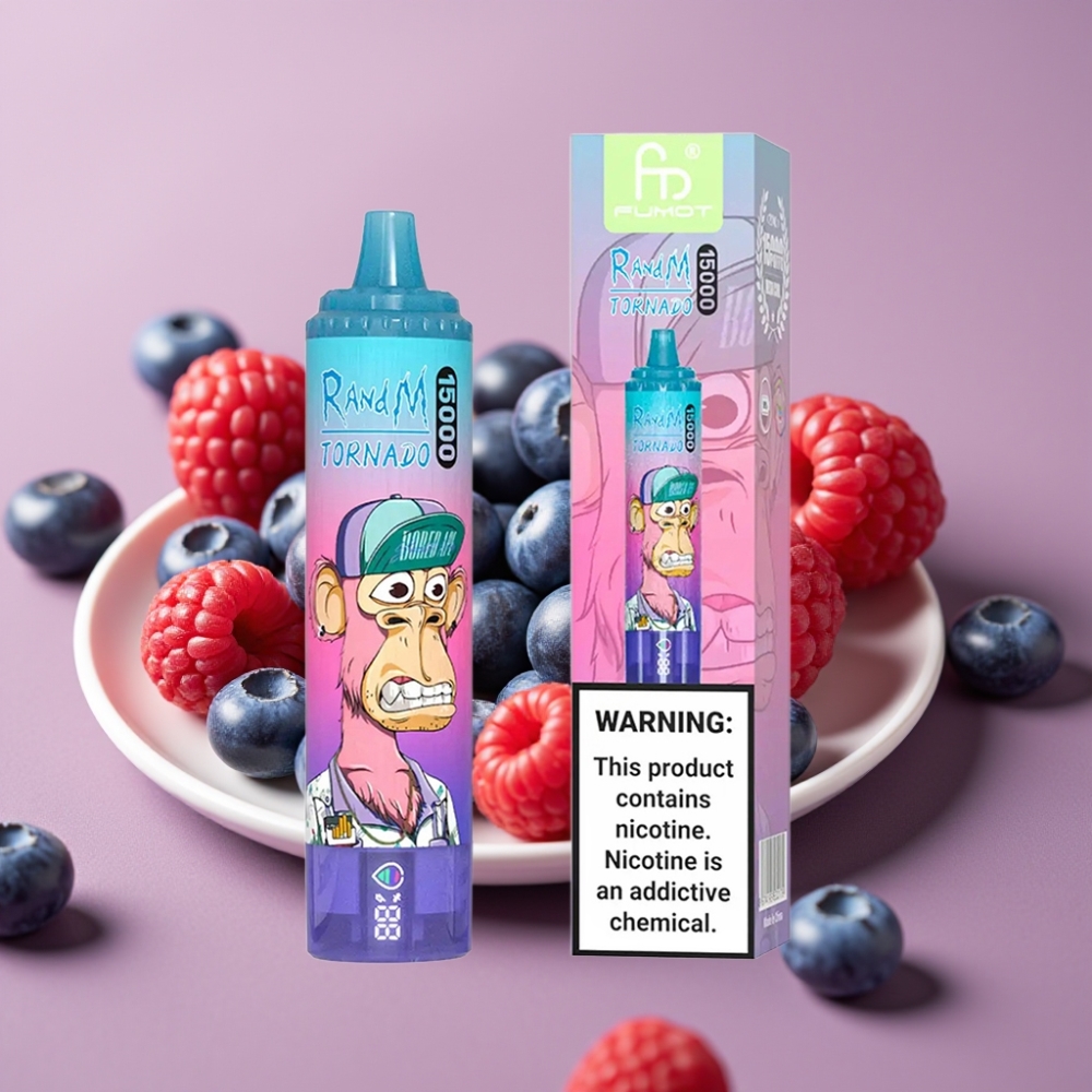 Fumot RandM Tornado 15000 Puffs Blåbær Hindbær 25ml 850mAh Mesh Coil Type-C