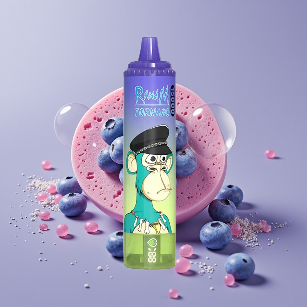 Fumot RandM Tornado 15000 Puffs Blåbær Tyggegummi 25ml 850mAh Mesh Coil Type-C
