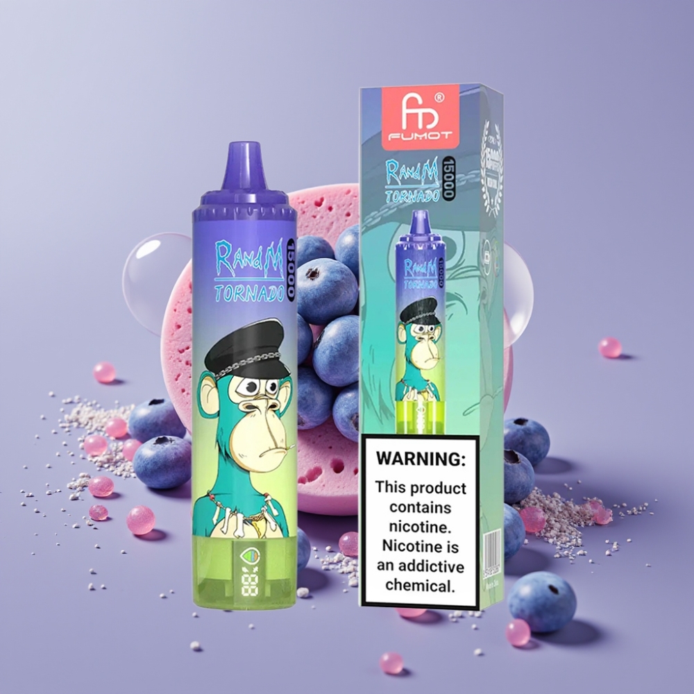 Fumot RandM Tornado 15000 Puffs Blåbær Tyggegummi 25ml 850mAh Mesh Coil Type-C