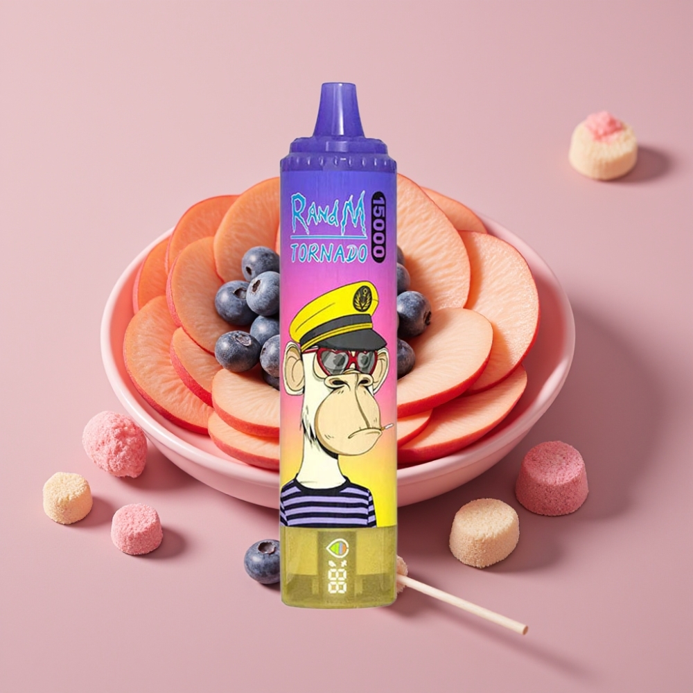 RandM Fumot Tornado 15000 Puffs 25ml 850mAh Fersken Blåbær Slik Type-C LCD