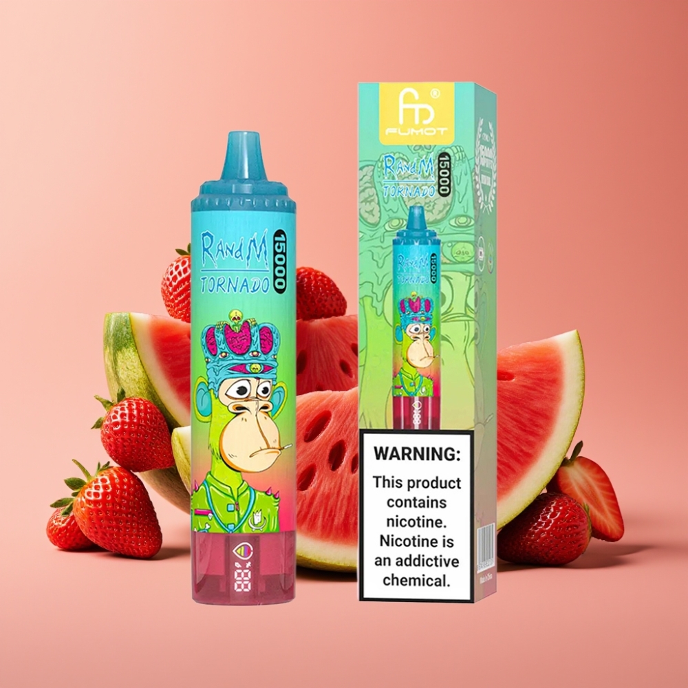 RandM Fumot Tornado 15000 Puffs 25ml Jordbær Vandmelon 850mAh Type-C LCD