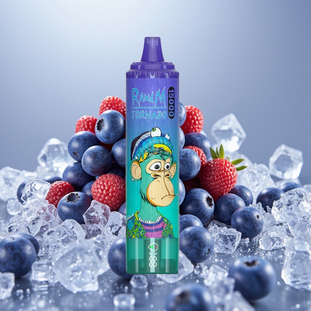 RandM Fumot Tornado 15000 Puffs Blåbær På Is 25ml 850mAh Mesh Coil Type-C LCD