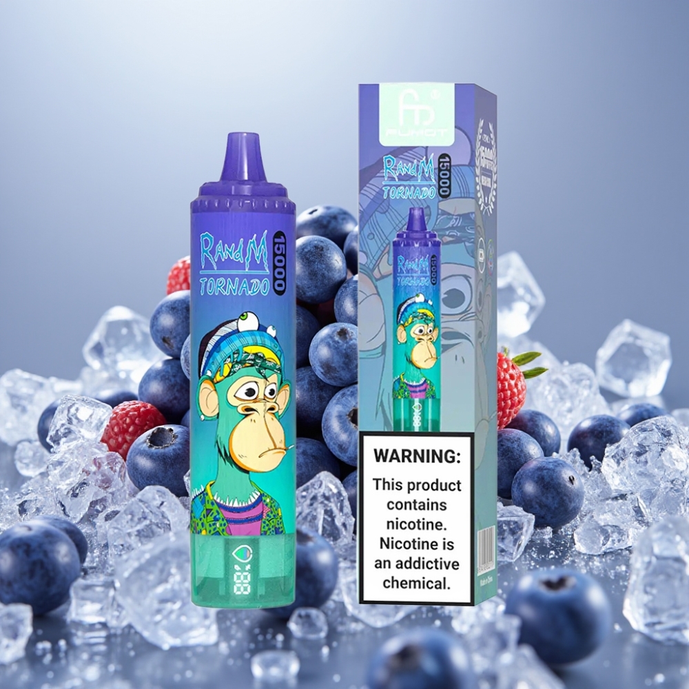 RandM Fumot Tornado 15000 Puffs Blåbær På Is 25ml 850mAh Mesh Coil Type-C LCD