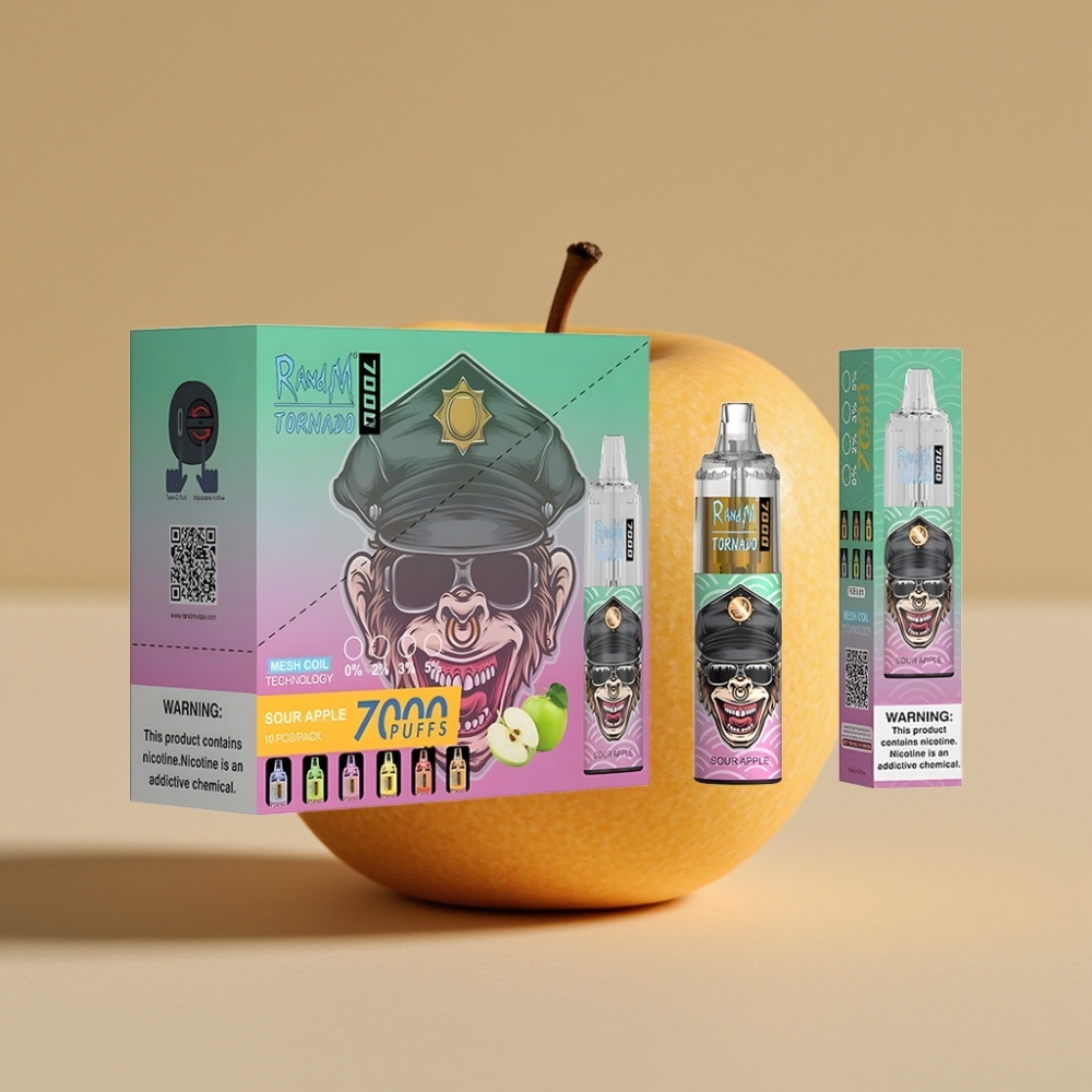 Fumot Tornado 7000 Puffs 14ML Sur Æble Type-C Luftjusterbar Disposable Vape