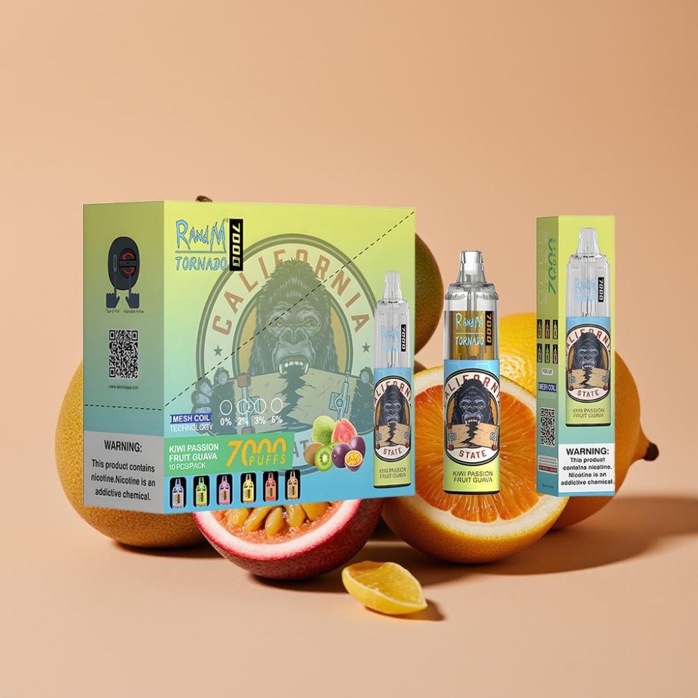 Fumot Tornado 7000 Puffs 14ML Type-C RGB Kiwi Passionsfrugt Guava Disposable Vape