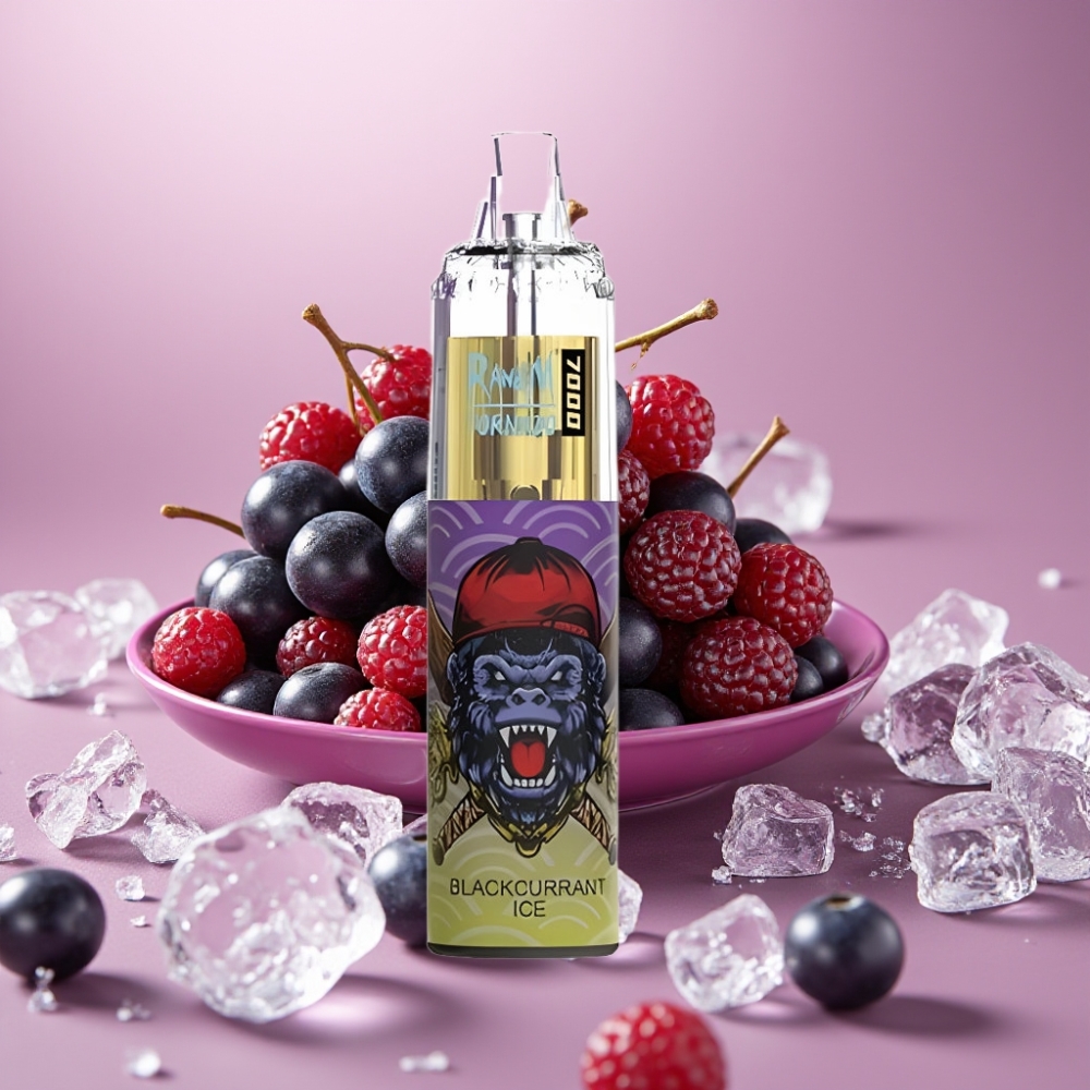 Fumot Tornado 7000 Puffs 14ML Type-C Sort Solbær Is Disposable Vape