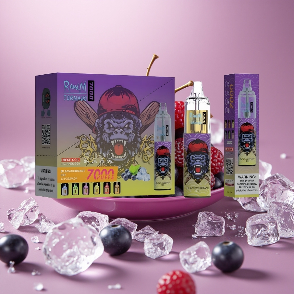 Fumot Tornado 7000 Puffs 14ML Type-C Sort Solbær Is Disposable Vape