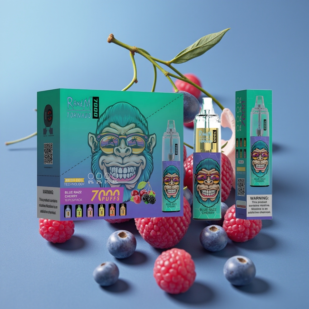 Fumot Tornado 7000 Puffs 14 ML Bluåbær Kirsebær Type-C Luftjusterbar