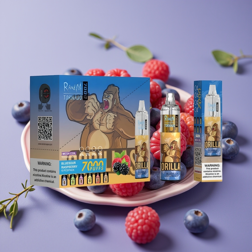 Fumot Tornado 7000 Puffs 14 ML E-liquid Bluesour Hindbær Luftjusterbar