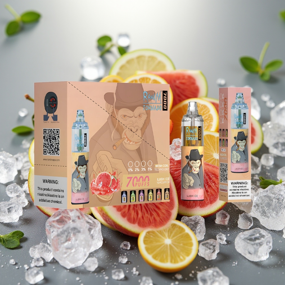 Fumot Tornado 7000 Puffs 14 ML E-liquid Mesh Coil Lush Is Type-C Luftjusterbar