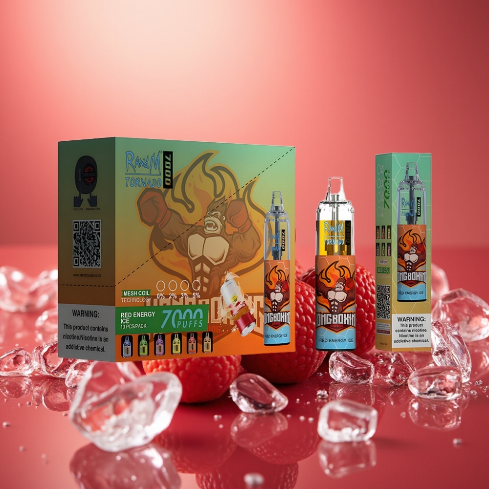 Fumot Tornado 7000 Puffs 14 ML Mesh Coil Type-C Rød Energi Is Disposable Vape