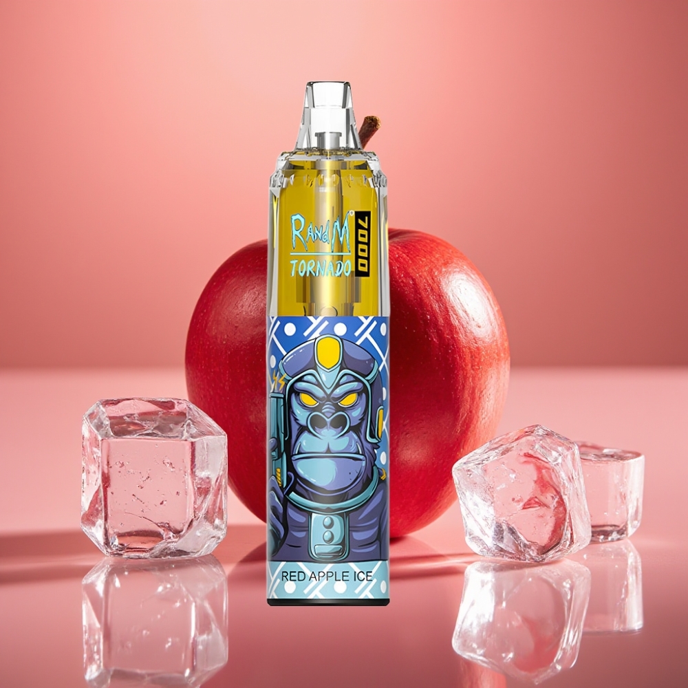 Fumot Tornado 7000 Puffs 14 ML Mesh Coil Type-C Rød Æble Is Disposable Vape