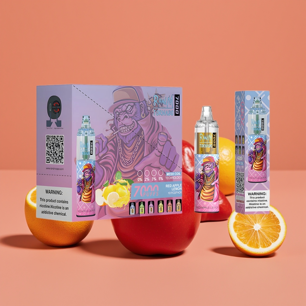 Fumot Tornado 7000 Puffs 14 ML Type-C Rød Æble Citron Disposable Vape