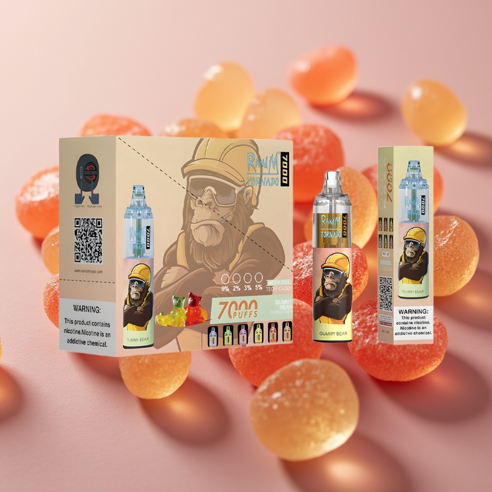 Fumot Tornado 7000 Puffs Disposable Vape Gummibjørn 14ML Type-C RGB