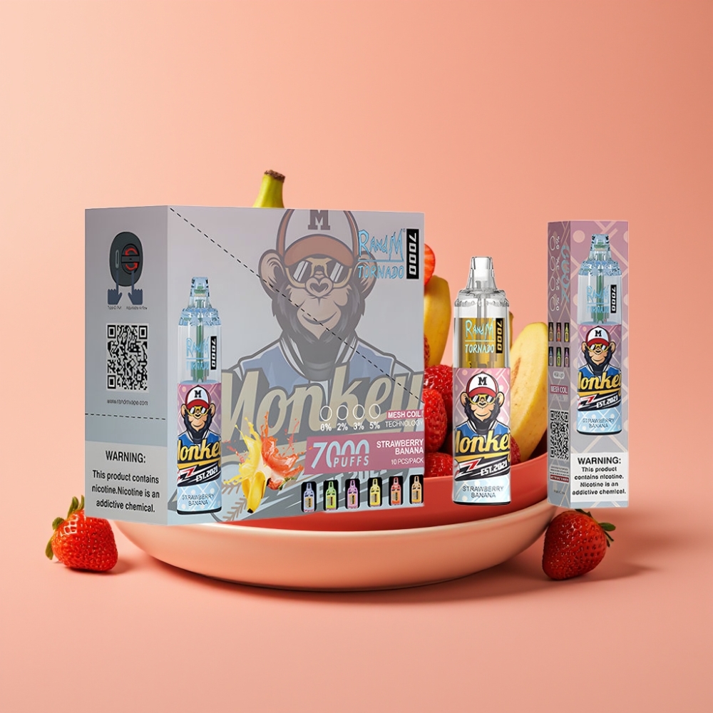 Fumot Tornado 7000 Puffs Disposable Vape Jordbær Banan 14ML Mesh Coil Type-C