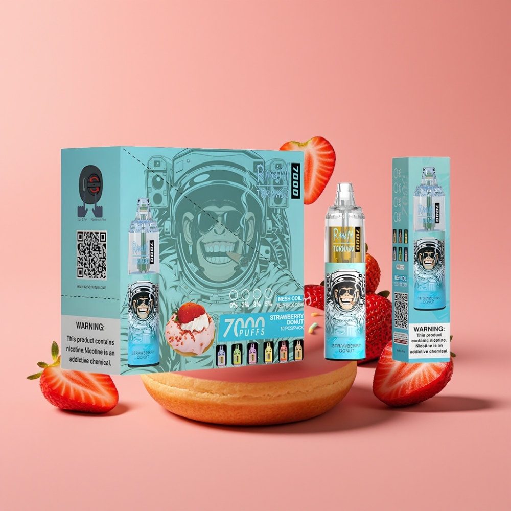 Fumot Tornado 7000 Puffs Disposable Vape Jordbær Donut 14 ML Mesh Coil Type-C